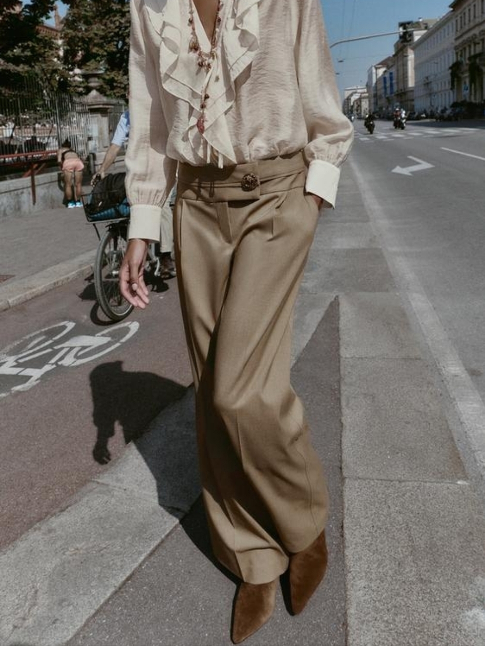 ZARA WIDE LEG PANTS WITH GOLD BUTTON